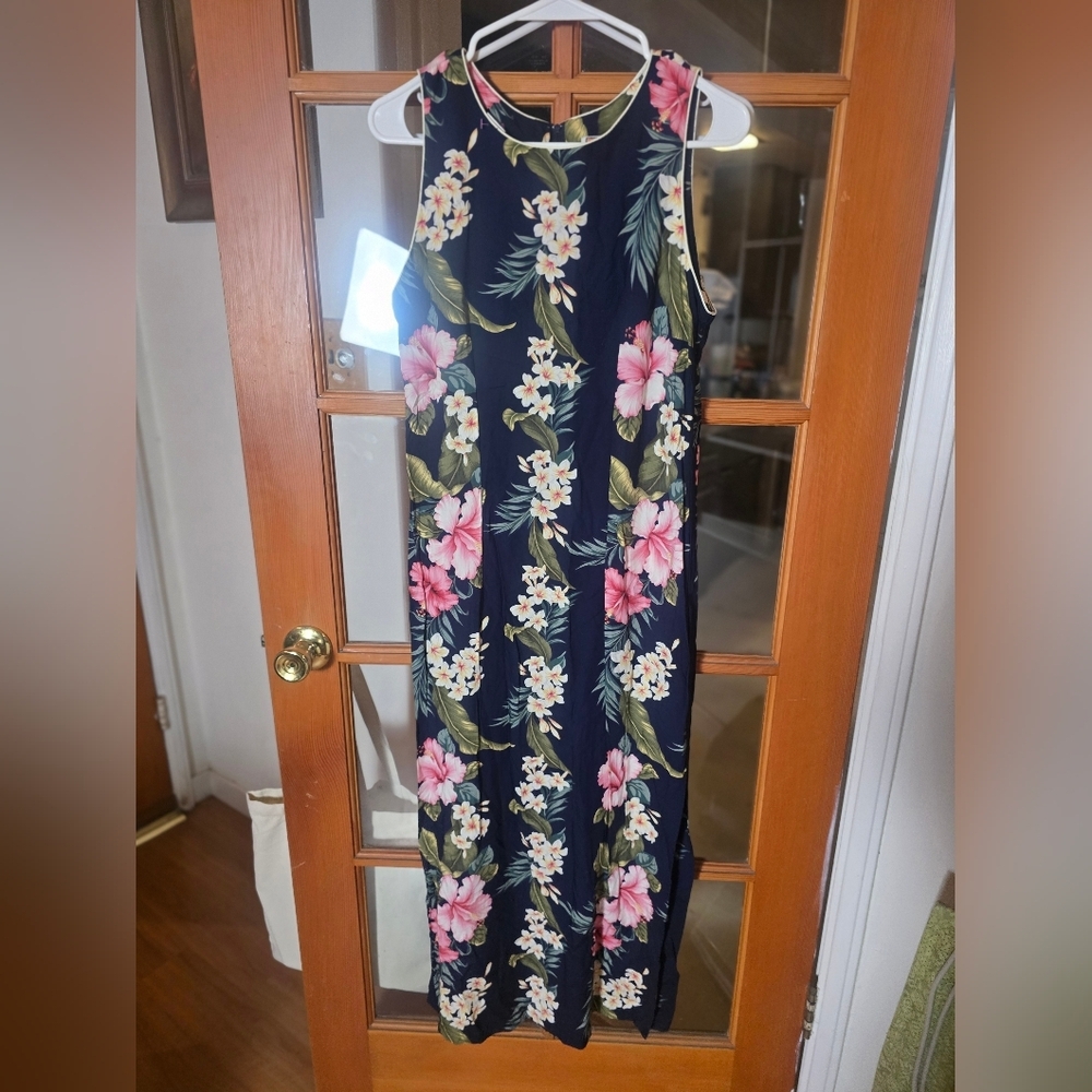 SGT. Leisure Navy Floral Sleeveless Maxi Dress - Pink & Green Hawaiian